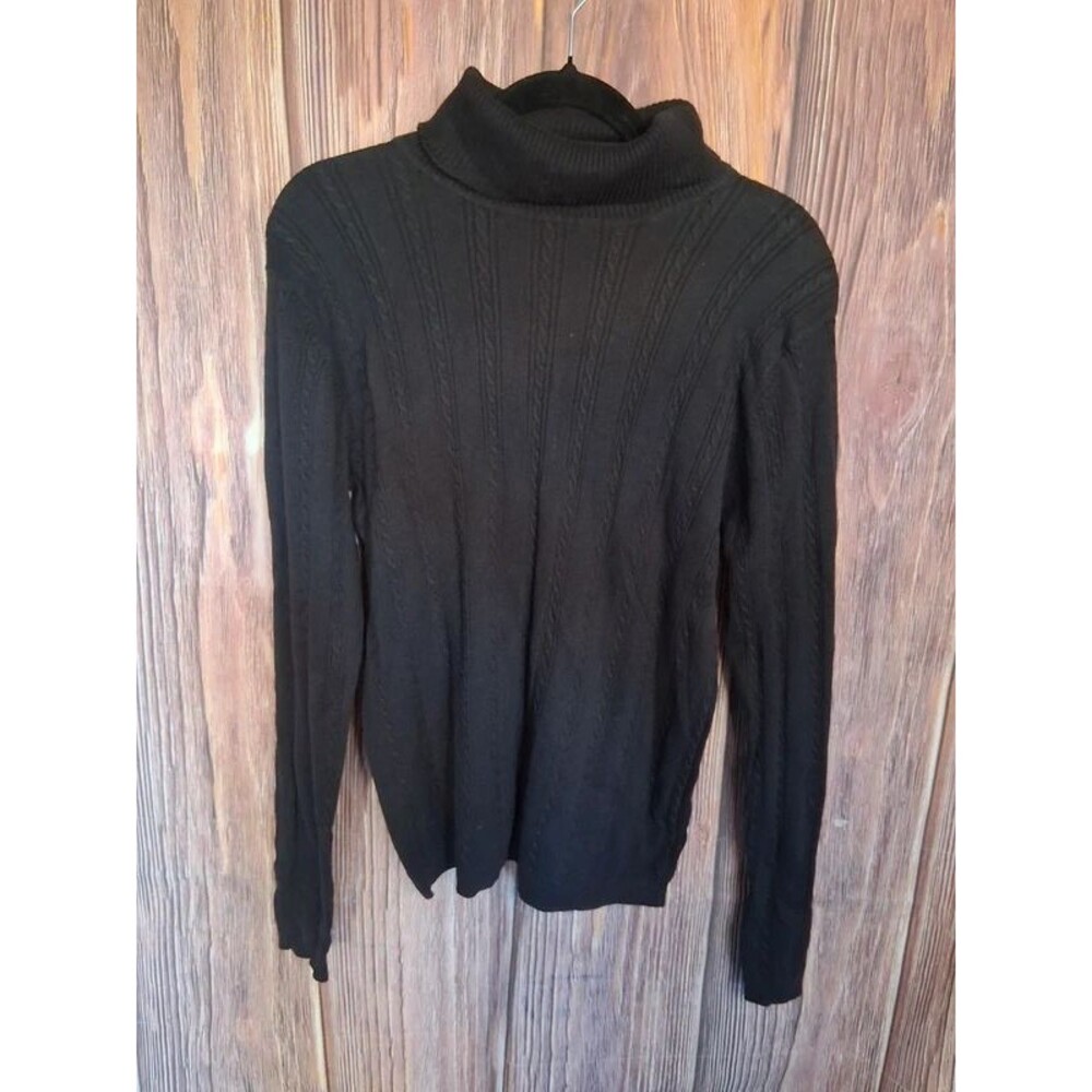 Croft & Barrow Black Cable Knit Long Sleeve Cotton Turtleneck Sweater Large